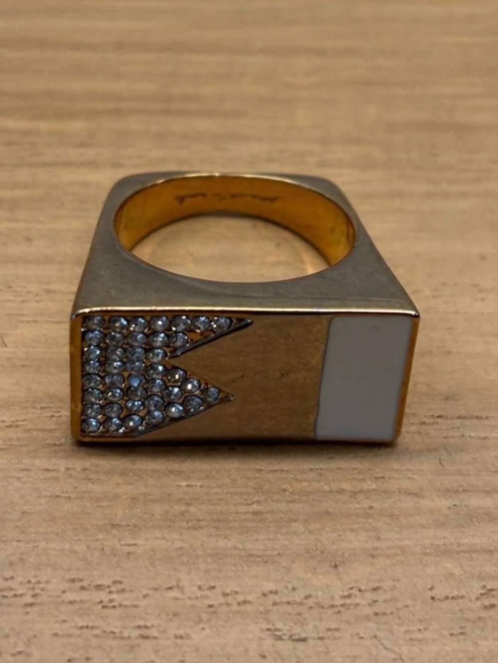 Jewelmint Gold Rectangular Ring with White and Crystal Accents